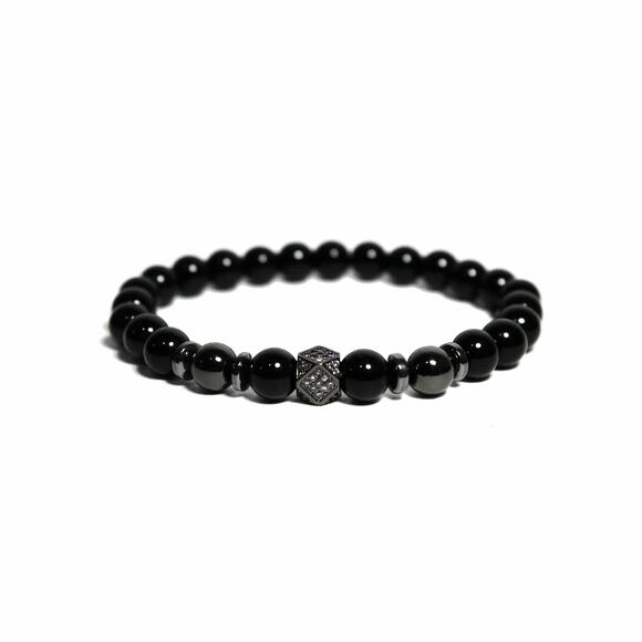 🔴 Bracelet - Polygon Pavé & Polished Onyx - Picture 1 of 1